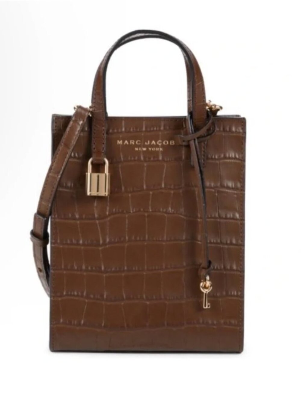 NWOT Marc Jacobs Croc-Embossed Leather Mini Grind Tote Dark Brown